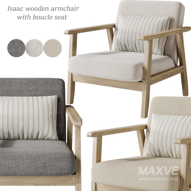 Isaac Wooden armchair with boucle seat - Image 2