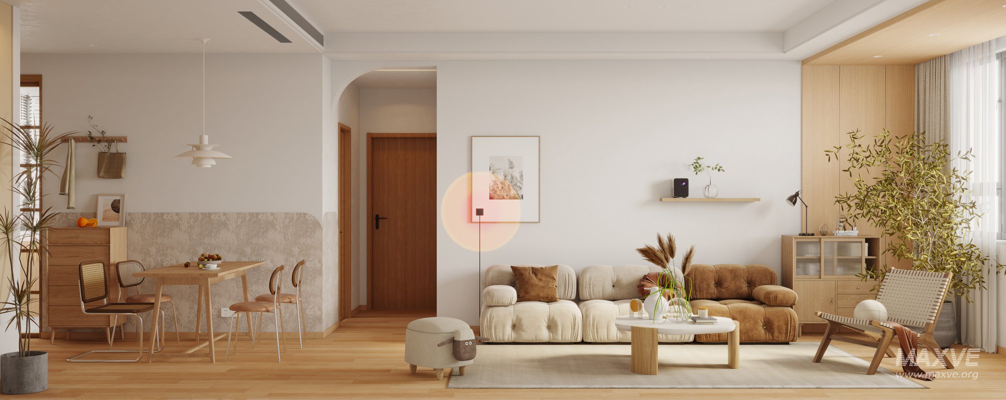 Modern living room and dining room kitchen interior scene - Image 1