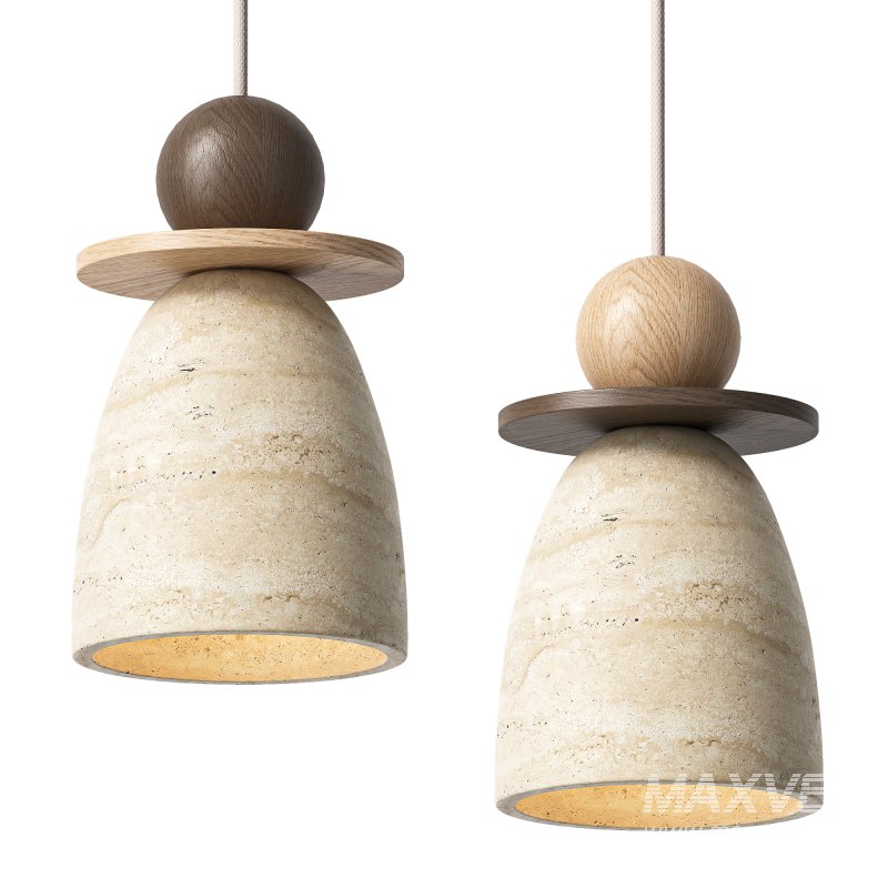 Traditional Japanese Semicircle Travertine Pendant Lamp - Image 1