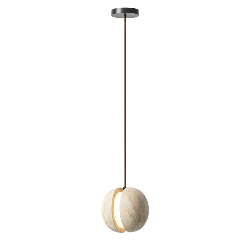 Traditional Japanese Yellow Travertine Pendant Lamp - Image 2