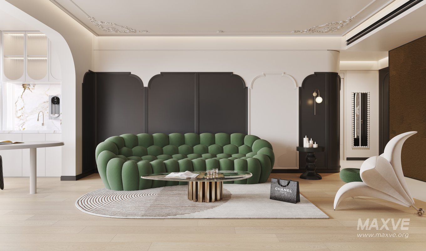 Modern living room and dining room kitchen interior scene - Image 4