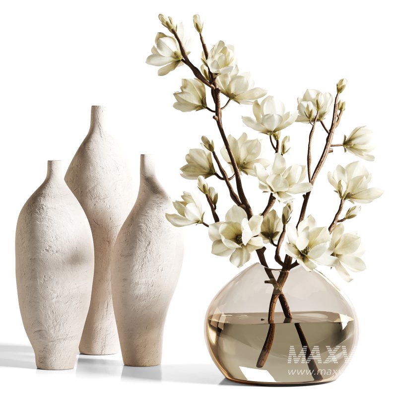 White Magnolia in Glass Vase - Image 1