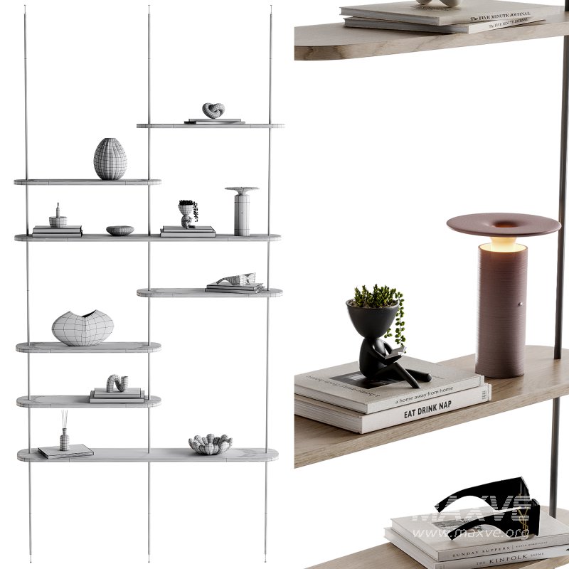 Minimalistic wooden Rack with decor 02 - Image 4