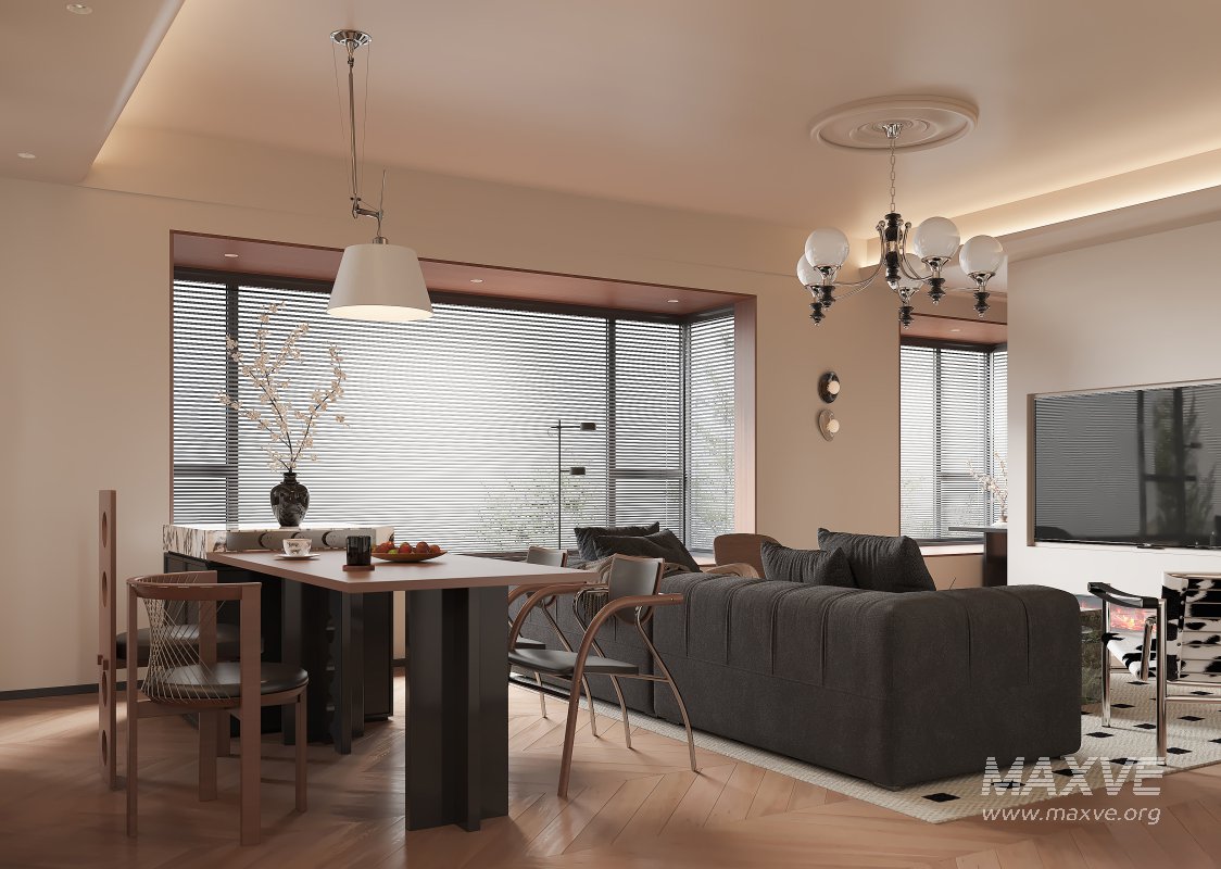 Modern living room and dining room office room interior scene - Image 5