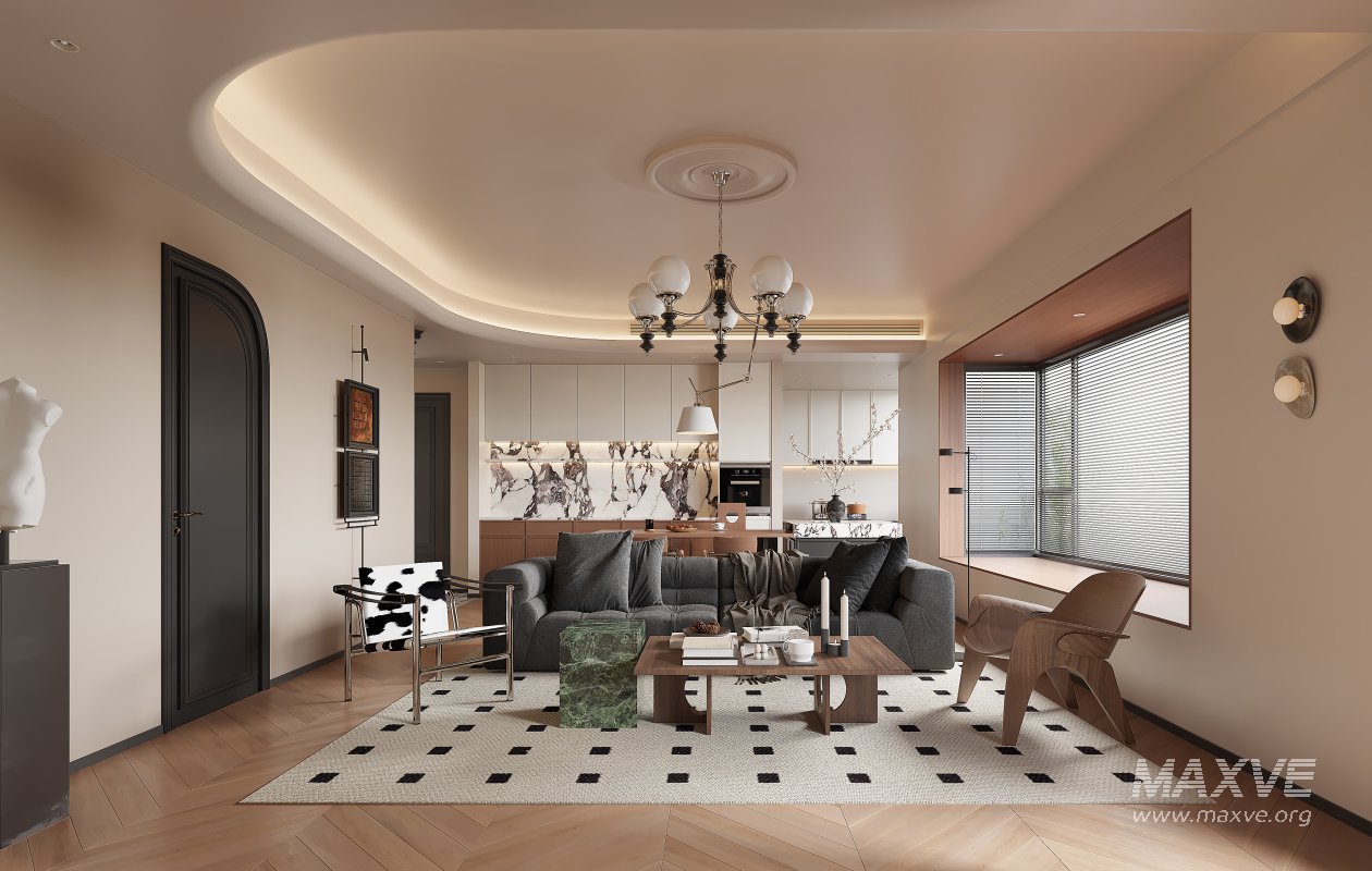 Modern living room and dining room office room interior scene - Image 6