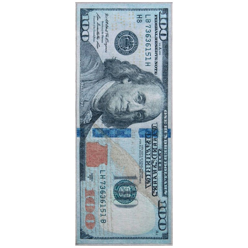 Well Woven Money Collection New Hundred Dollar Bill Runner Rug - Image 1