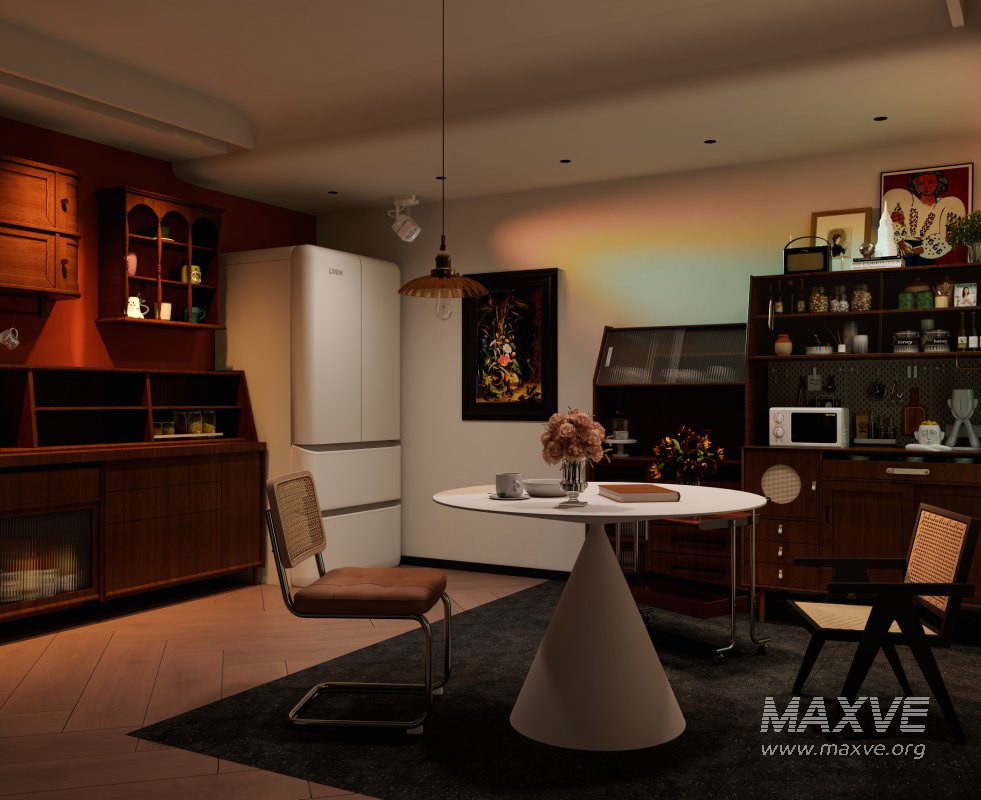 Modern living room and dining room office room interior scene - Image 3