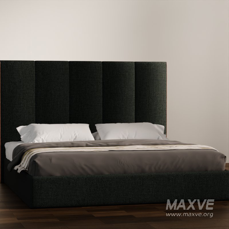 Contemporary Upholstered Bed with Tall Panel Headboard - Image 5