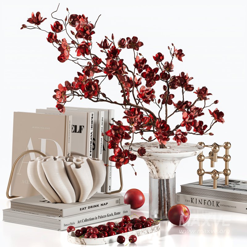 Red Harmony Cherry Blossom and Plum Coffee Table Set - Image 2