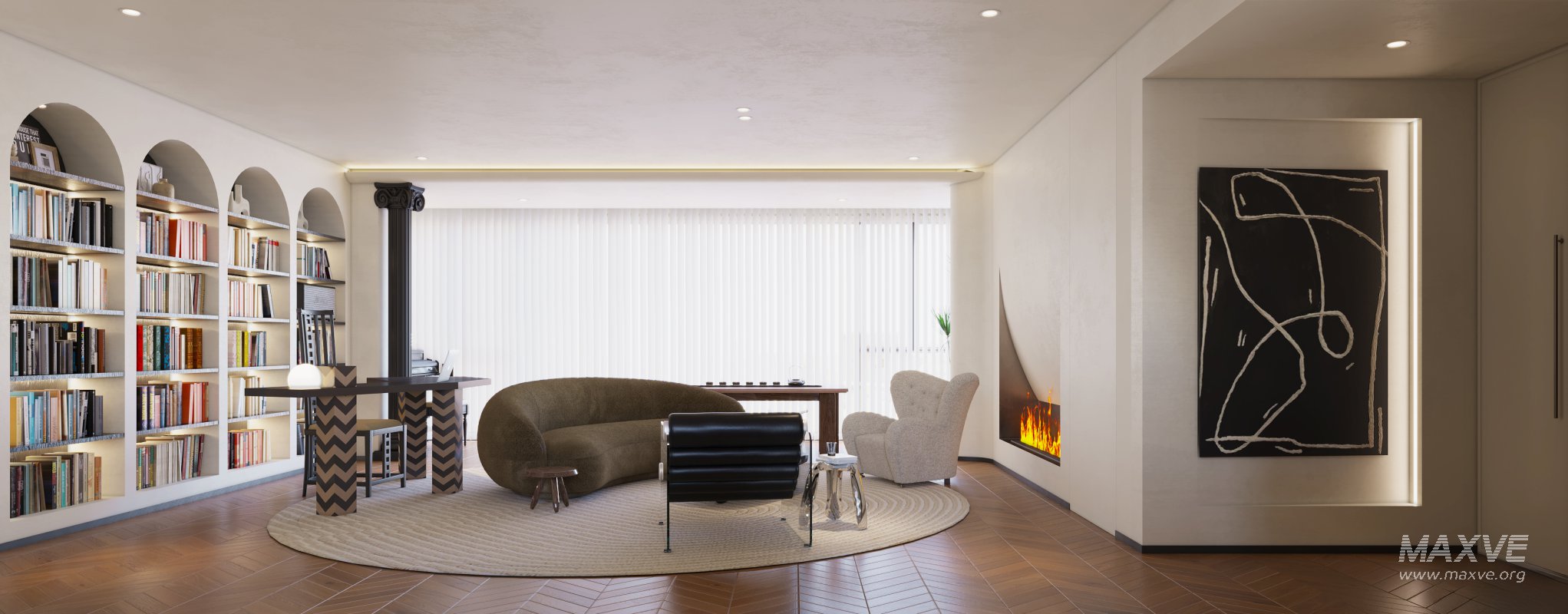 Modern living room and dining room kitchen interior scene - Image 7