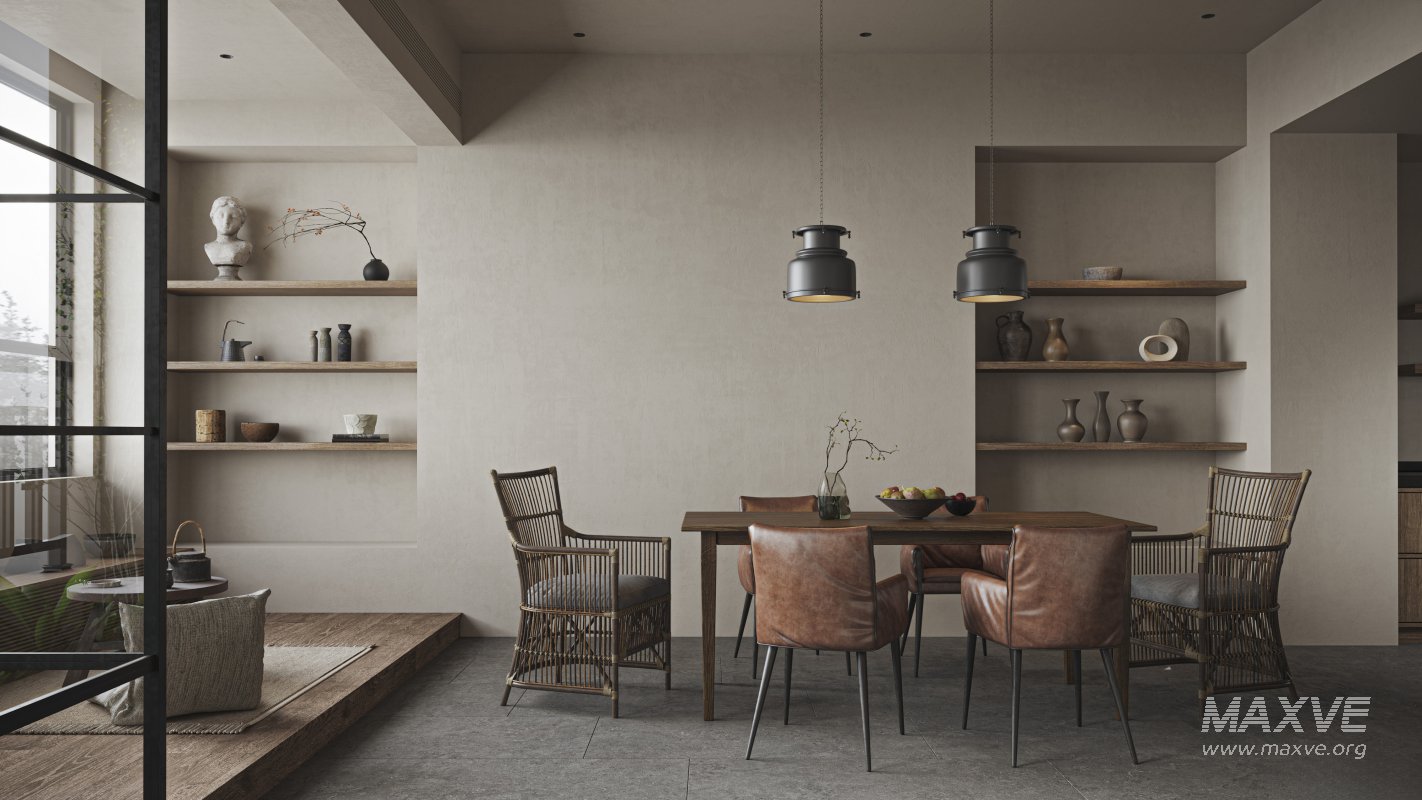 Modern living room and dining room kitchen interior scene - Image 1