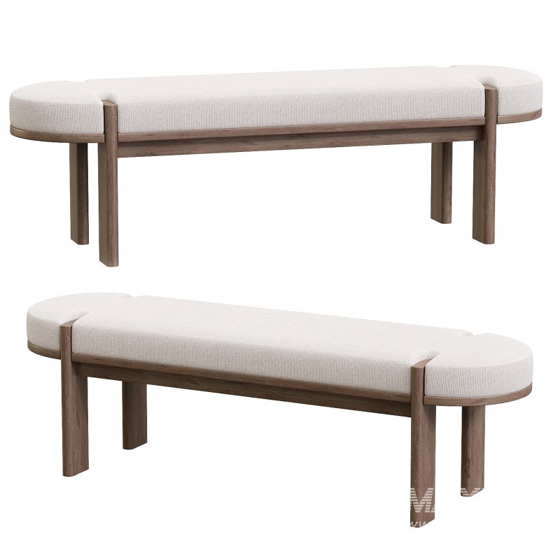 Karina Dark Elm Wood w Oatmeal Fabric Bench - Image 5