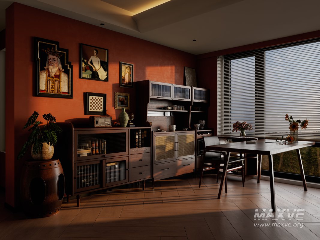 Modern living room and dining room office room interior scene - Image 10