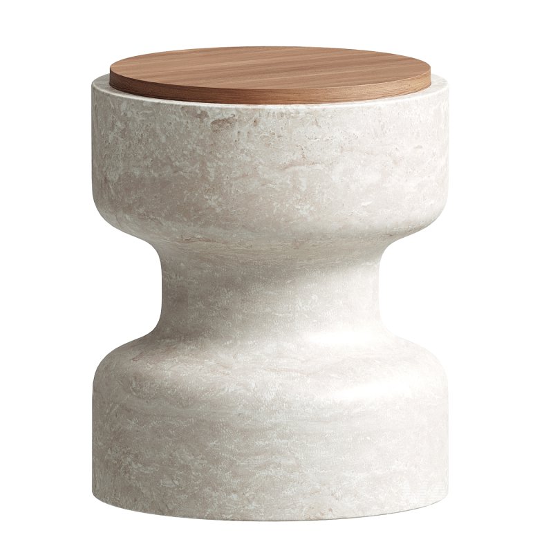 Tivoli Stool in travertine and walnut by Ivan Colominas - Image 1