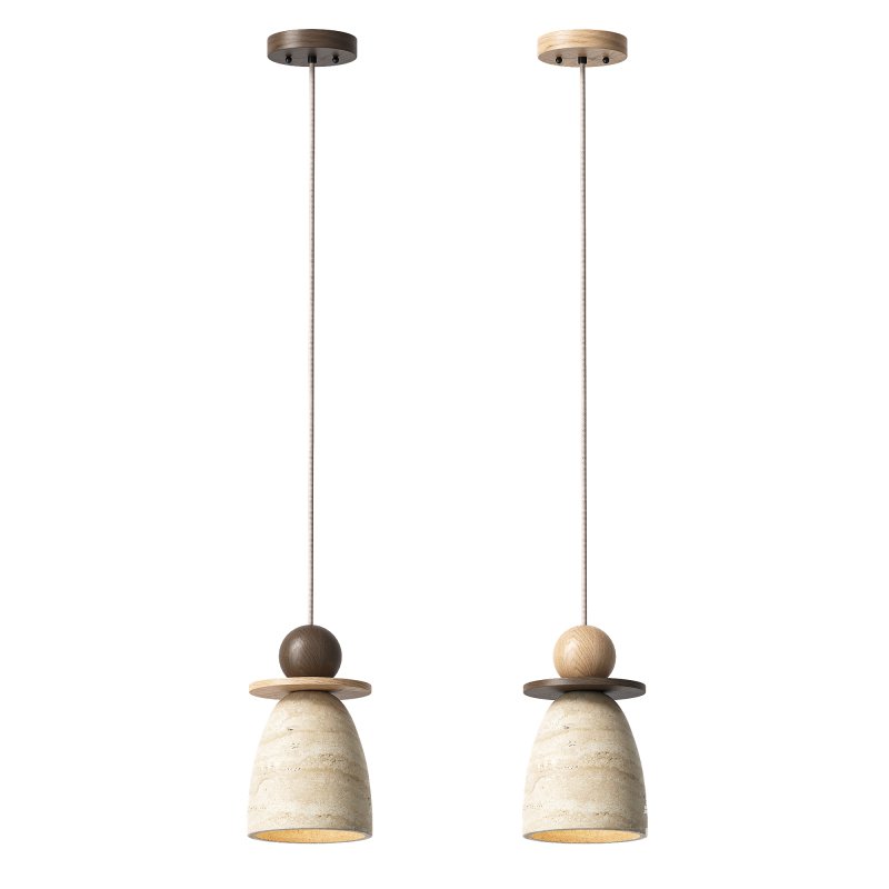 Traditional Japanese Semicircle Travertine Pendant Lamp - Image 2