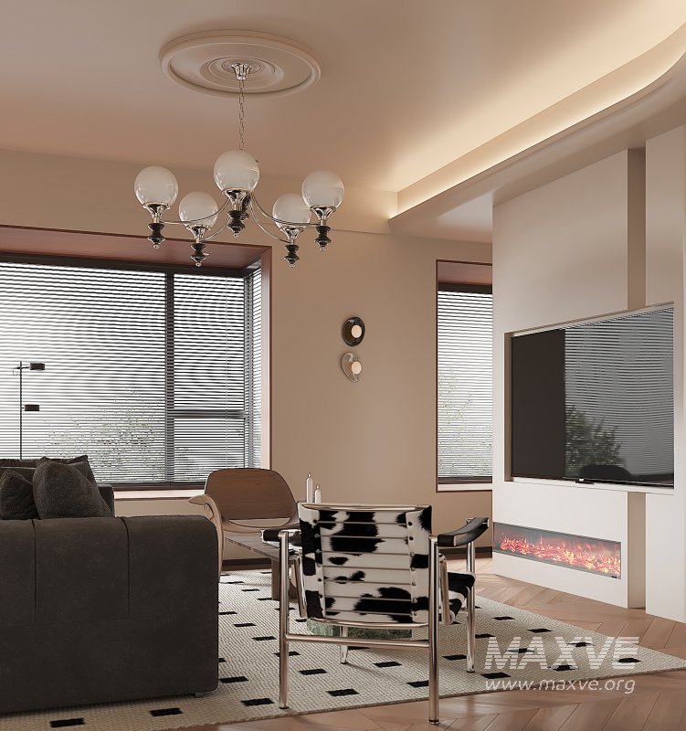 Modern living room and dining room office room interior scene - Image 3