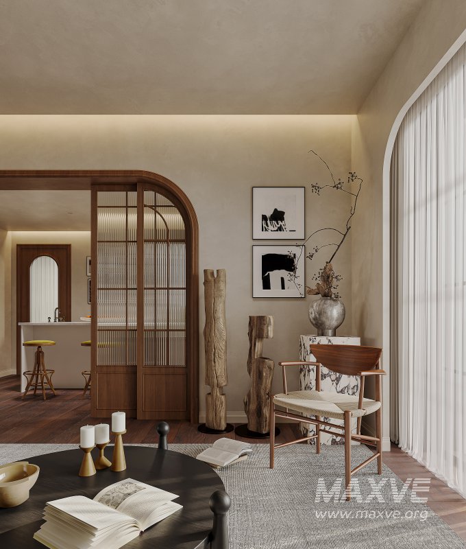 Modern living room and dining room kitchen interior scene - Image 9