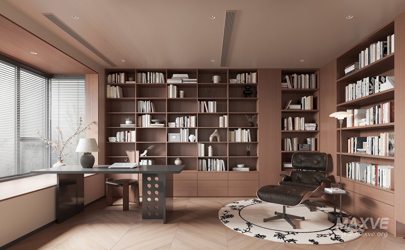 Modern living room and dining room office room interior scene - Image 2