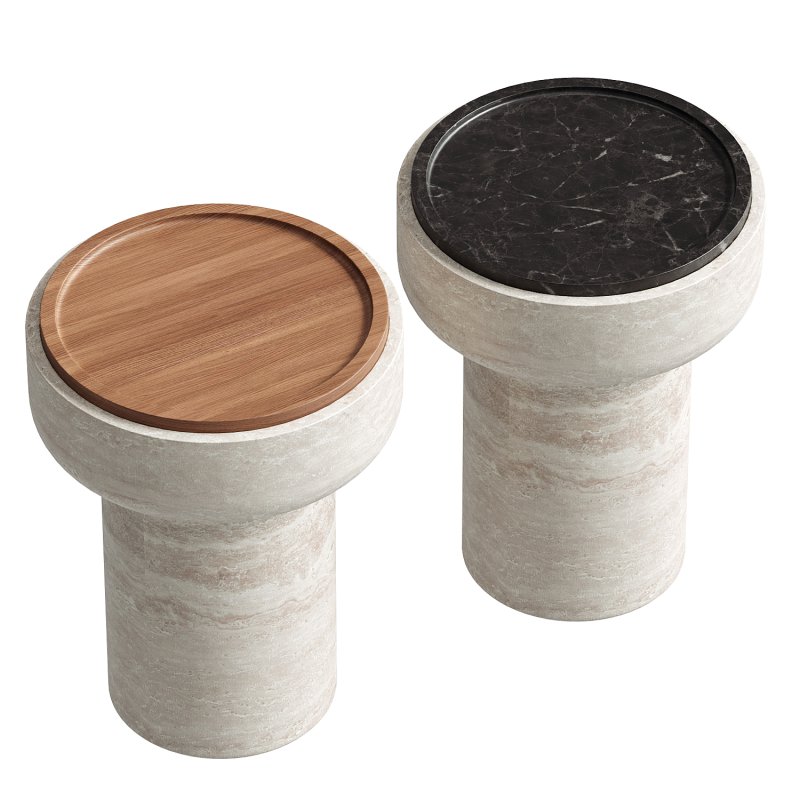 Tivoli Side Table in travertine and walnut by Ivan Colominas - Image 3