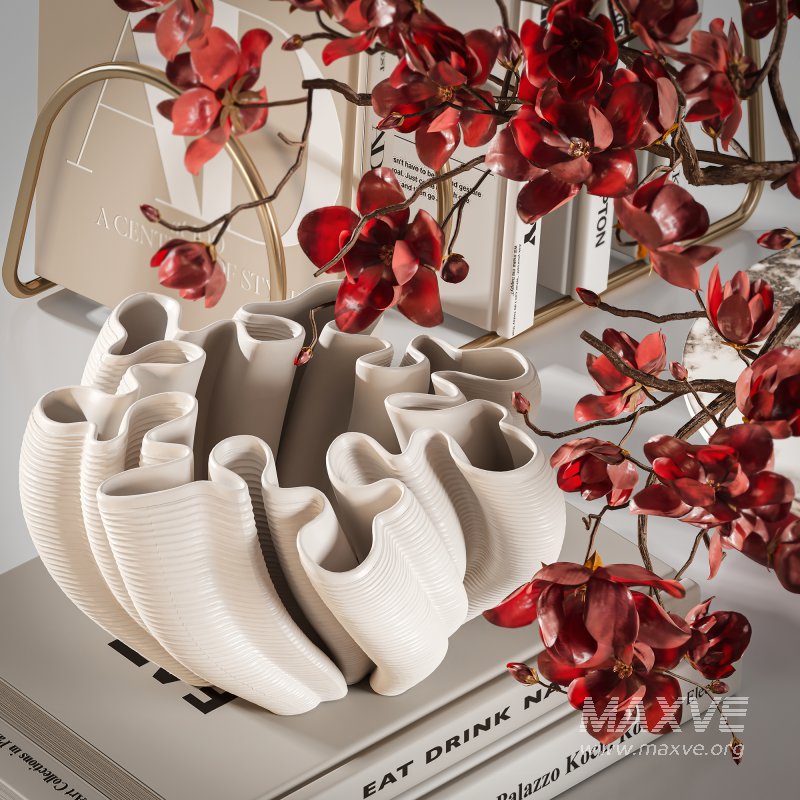 Red Harmony Cherry Blossom and Plum Coffee Table Set - Image 3