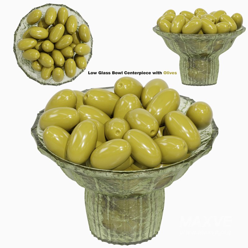 Low Glass Bowl Centerpiece with Olives - Image 1