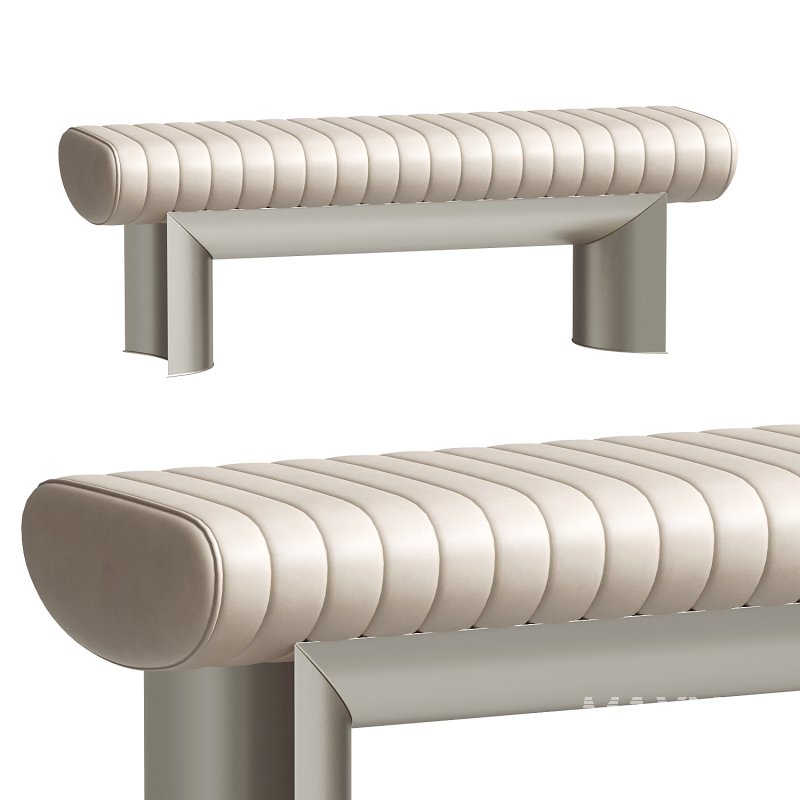Visionnaire Kloster Beige Leather And Glossy Steel Bench - Image 2