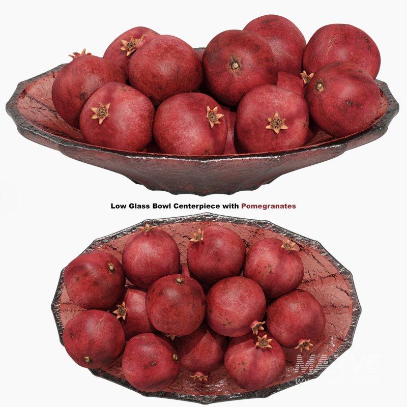 Low Glass Bowl Centerpiece with Pomegranates - Image 2