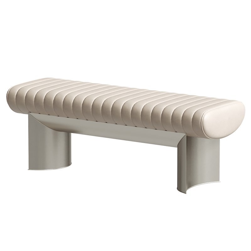 Visionnaire Kloster Beige Leather And Glossy Steel Bench - Image 1
