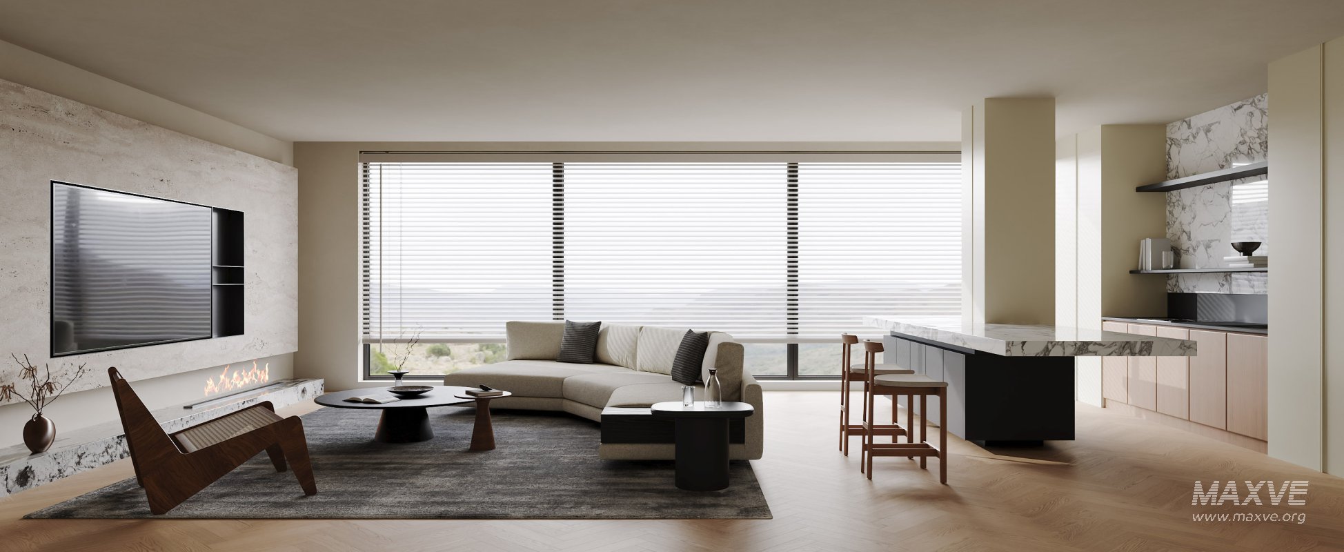 Modern living room and dining room interior scene - Image 1