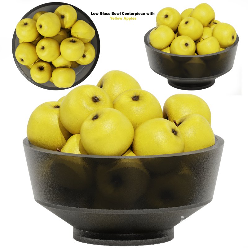 Low Glass Bowl Centerpiece with Yellow Apples - Image 1