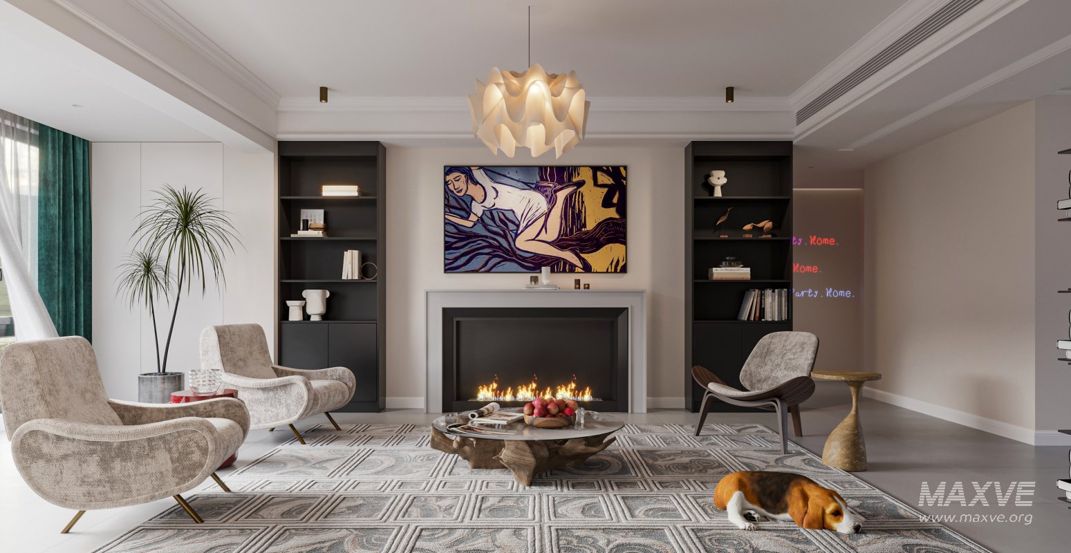 Modern living room and dining room interior scene - Image 2