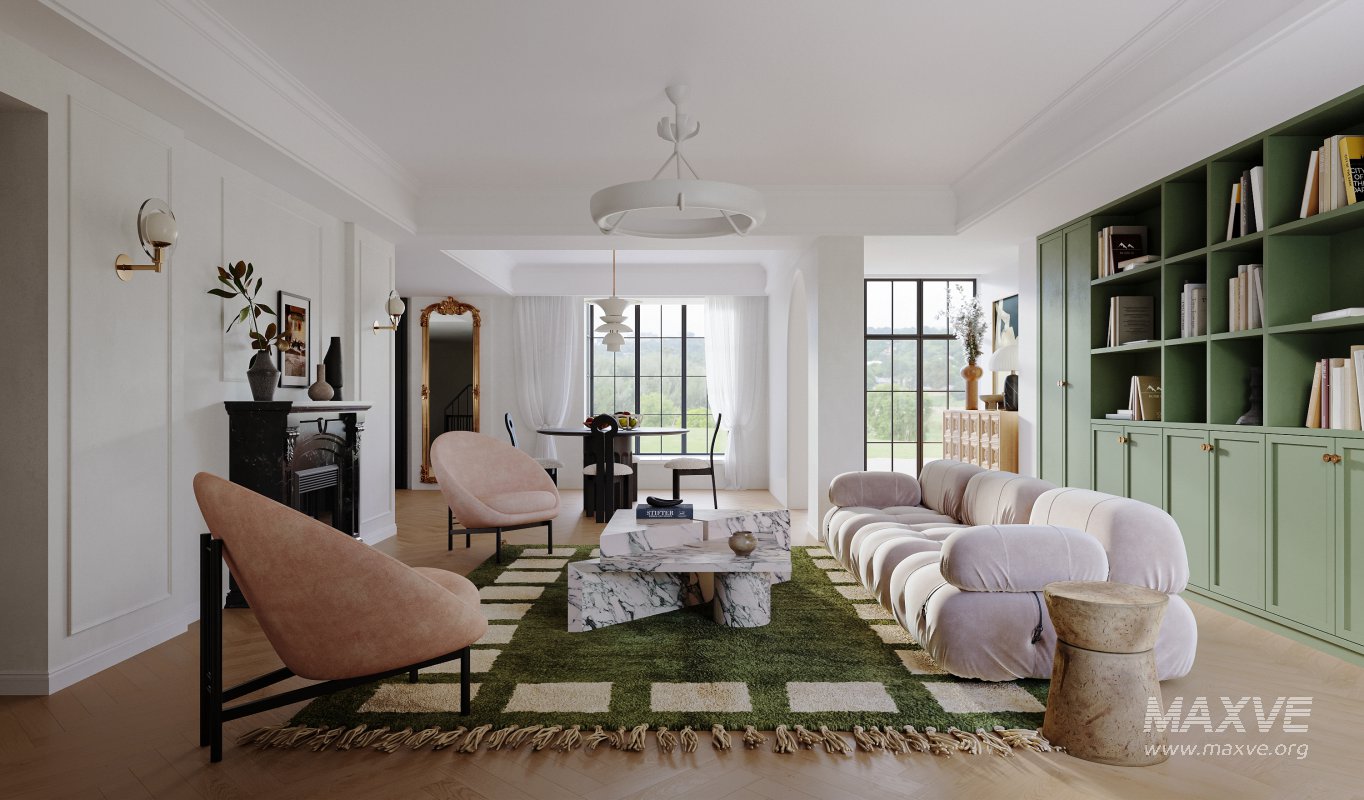 Modern living room and dining room interior scene - Image 1