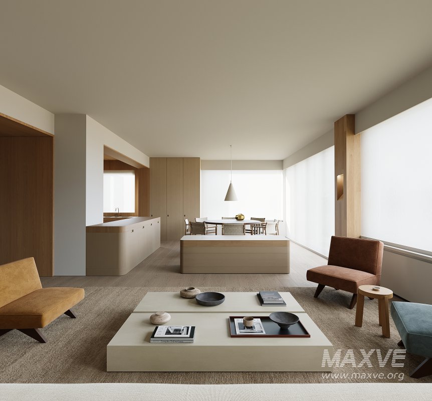 Modern living room and dining room interior scene - Image 1