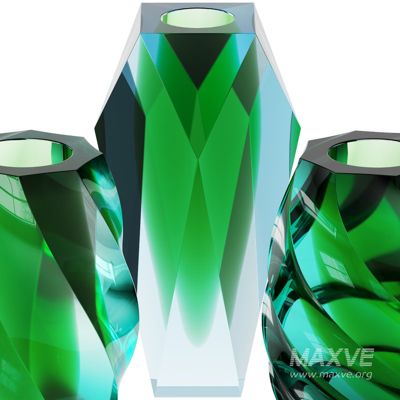 Gema Twist Underlaid Vases Beryl Reseda Set by MOSER - Image 2