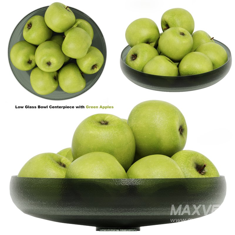 low Glass Bowl Centerpiece with Green Apples - Image 1