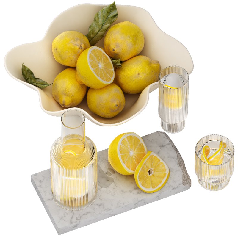 decoration set with ripple water carafe with bowl of lemons - Image 1