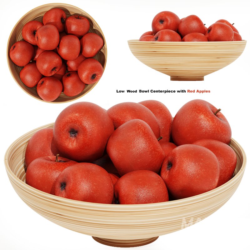 Low Wood Bowl Centerpiece with Red Apples - Image 1