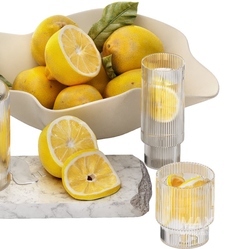 decoration set with ripple water carafe with bowl of lemons - Image 2