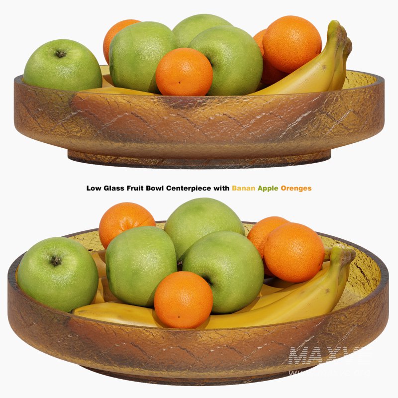 Low Glass Fruit Bowl Centerpiece with Banan Apple Orenges - Image 1
