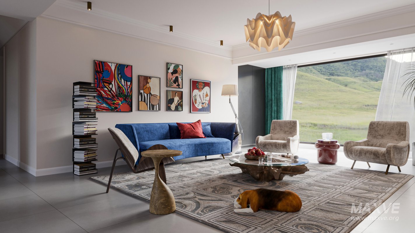 Modern living room and dining room interior scene - Image 4