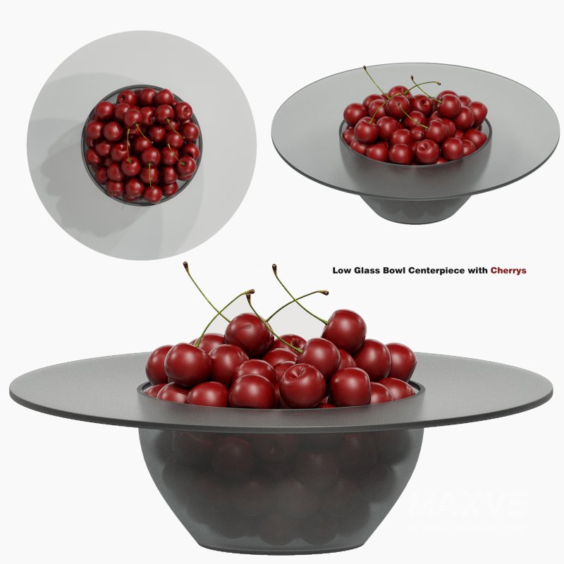 Low Glass Bowl Centerpiece with Cherrys - Image 1