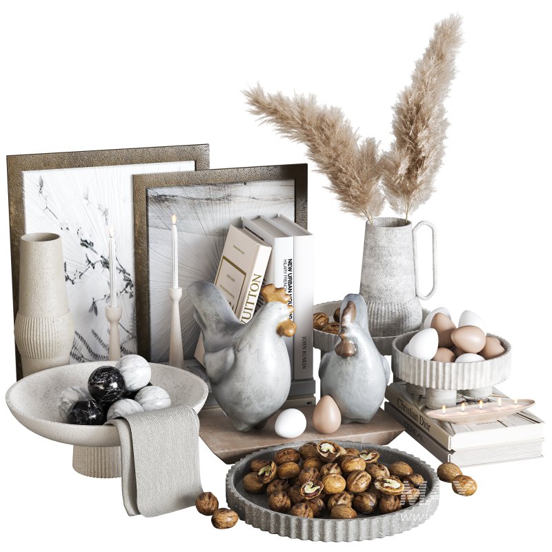 Decorative Set with Walnuts and Pampas - Image 1