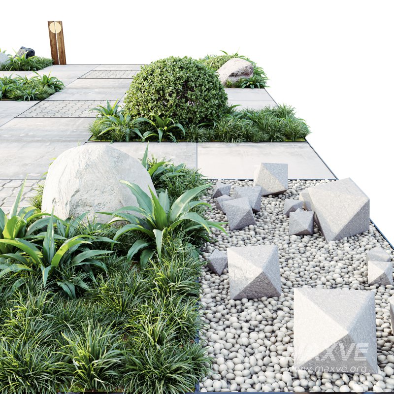 ntal grasses, stone accents, and concrete tiles arranged in a harmonious architectural design. The layout captures both natural beauty and structured minimalism, making it perfect for contemporary gardens, courtyards, and high-end outdoor visualizations. - Image 3