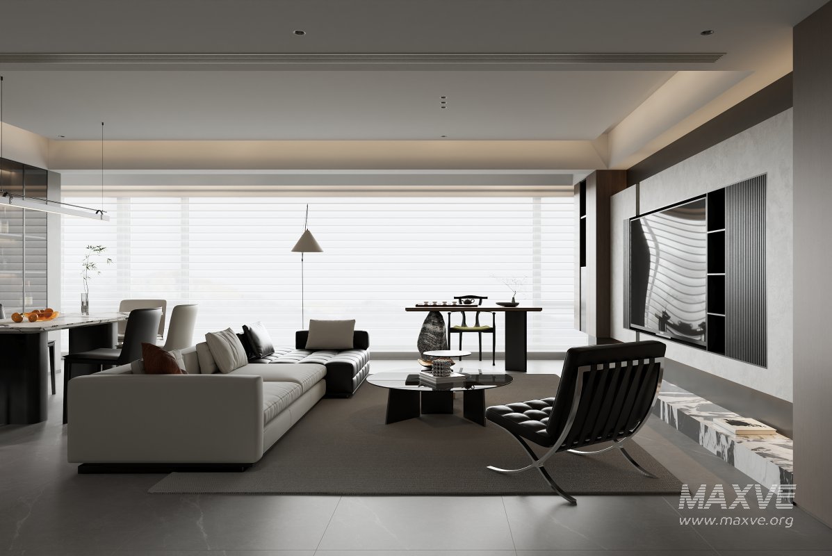 Modern living room and dining room interior scene - Image 6