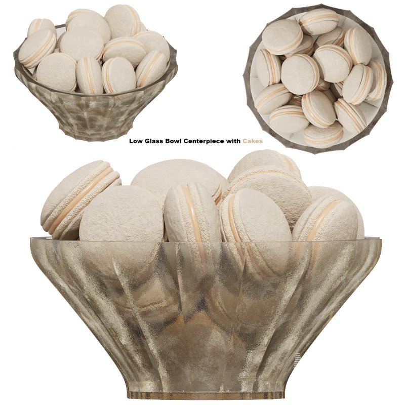 Low Glass Bowl Centerpiece with Cakes - Image 1