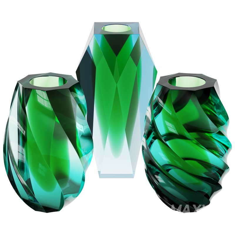 Gema Twist Underlaid Vases Beryl Reseda Set by MOSER - Image 1