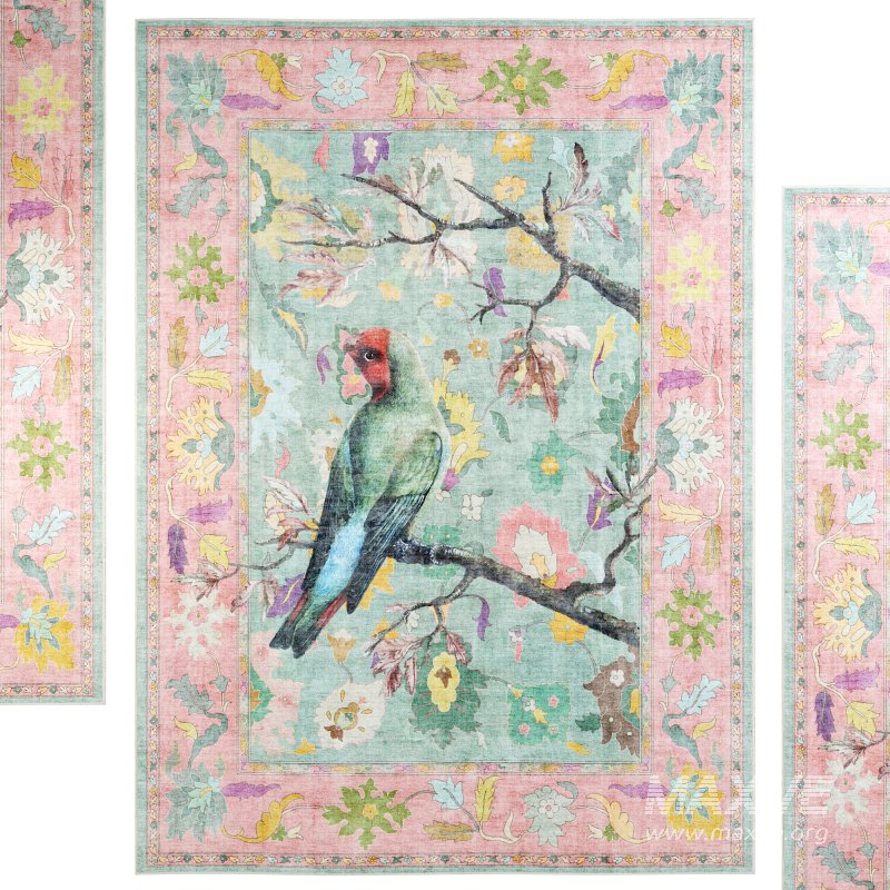 Apollo Botanical Birds Ushak Tropical Green Multi Color Rug - Image 2