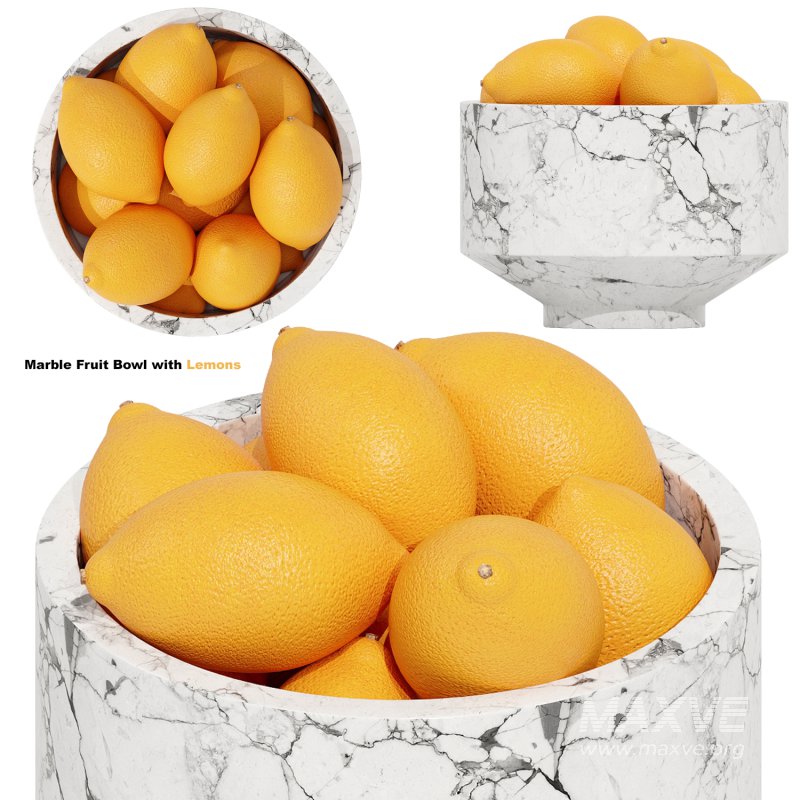 Marble Fruit Bowl with Lemons - Image 1