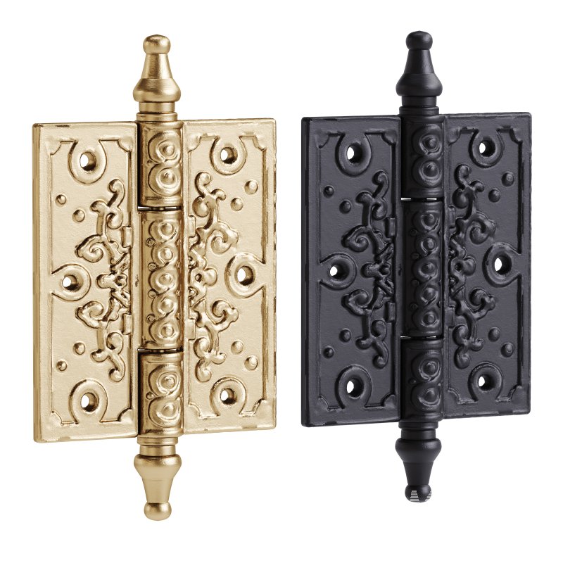 Black Cabinet Hinge Wrought Iron Butt Hinges Victorian Steeple Tip Flush Hinges - Image 1