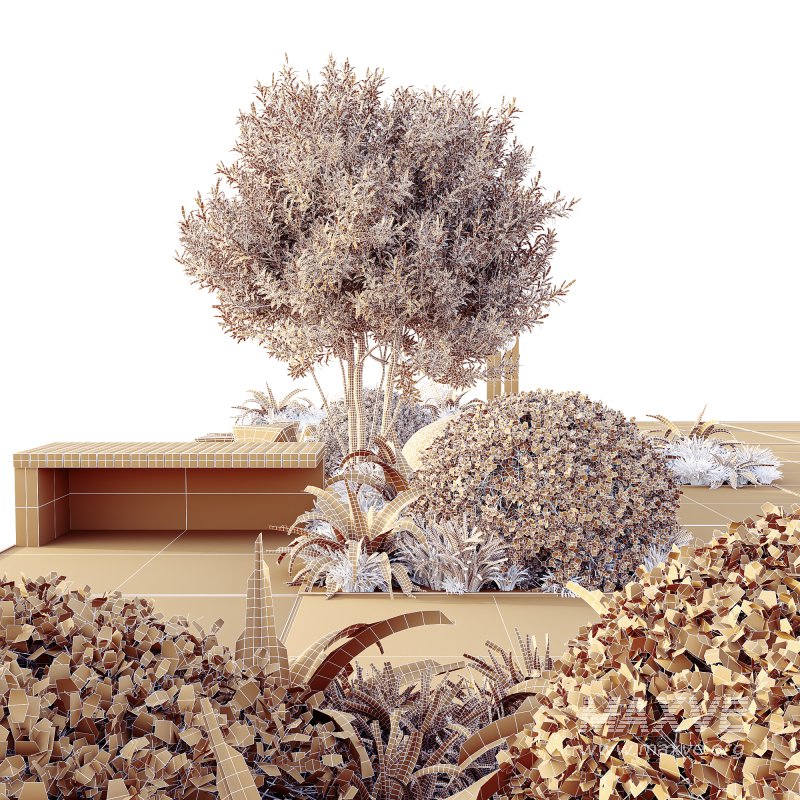 ntal grasses, stone accents, and concrete tiles arranged in a harmonious architectural design. The layout captures both natural beauty and structured minimalism, making it perfect for contemporary gardens, courtyards, and high-end outdoor visualizations. - Image 5